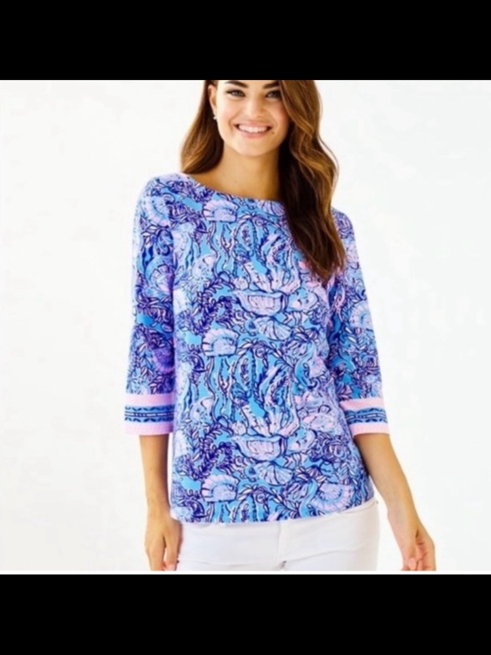 Lilly Pulitzer Waverly Top in the Lapis Lazuli Horseshoe Bay print